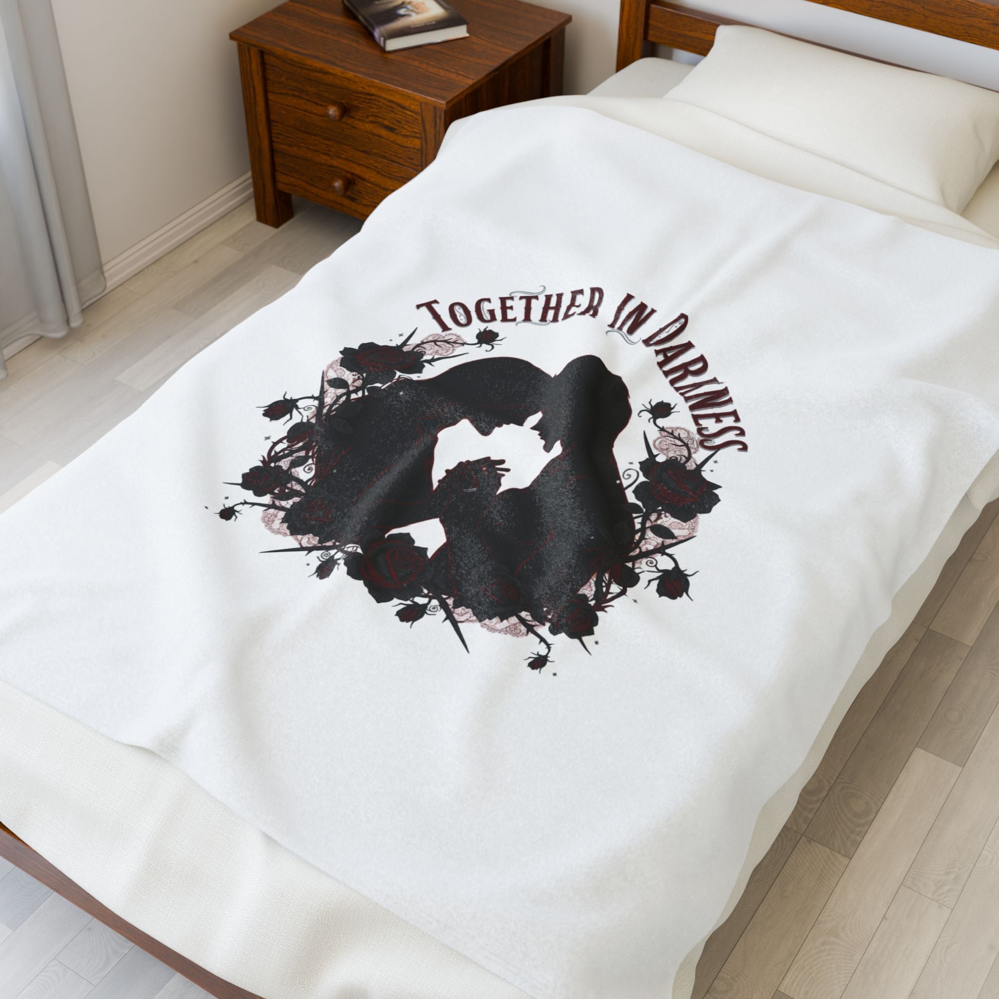 Together in Darkness Velveteen Plush Blanket | goth valentine, dark romance